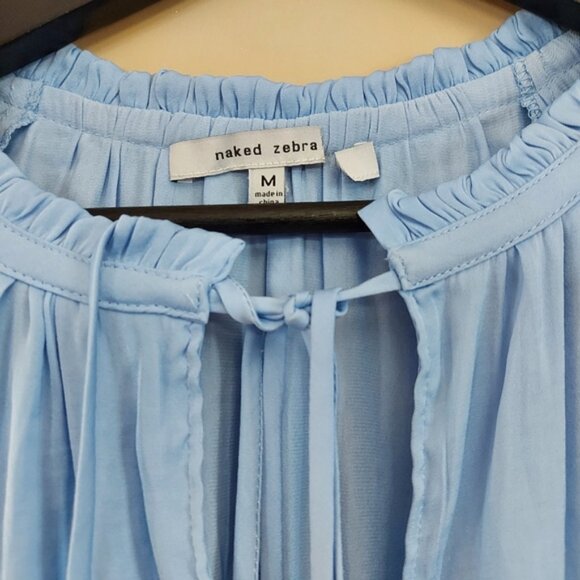 Naked Zebra baby blue blouse with front tie detail and ruffle on the neckline - Picture 4 of 6